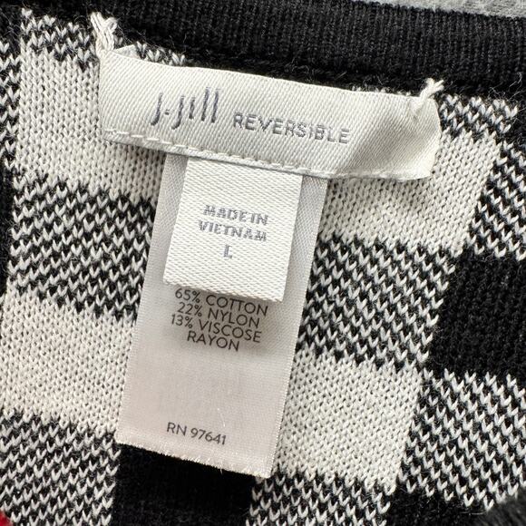 J Jill Sweater Womens Large Black White Gingham Check Reversible Pullover COMFY - Picture 2 of 9